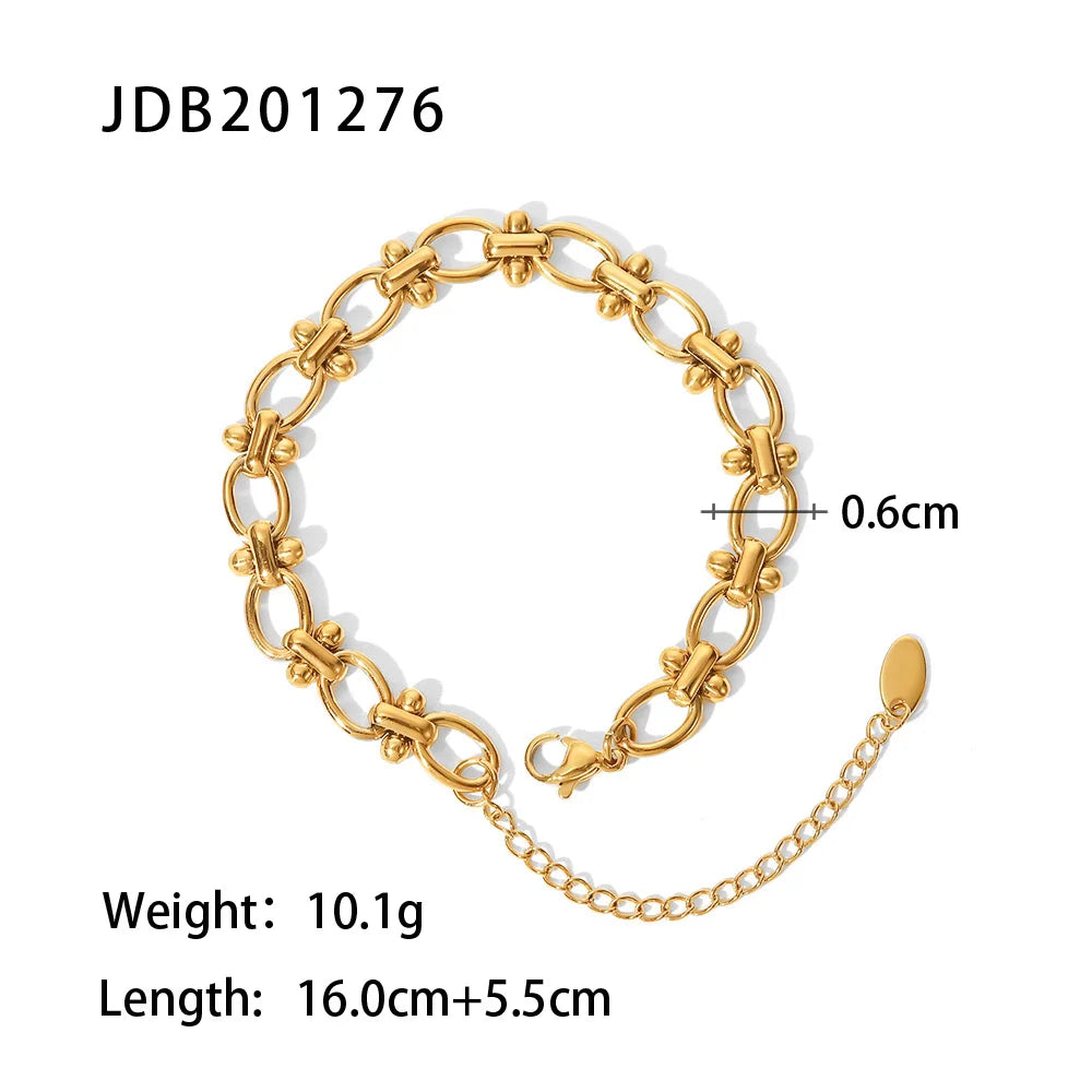 18K Gold Plated O‑Shape Dot Chain Bracelet Waterproof Stainless Steel