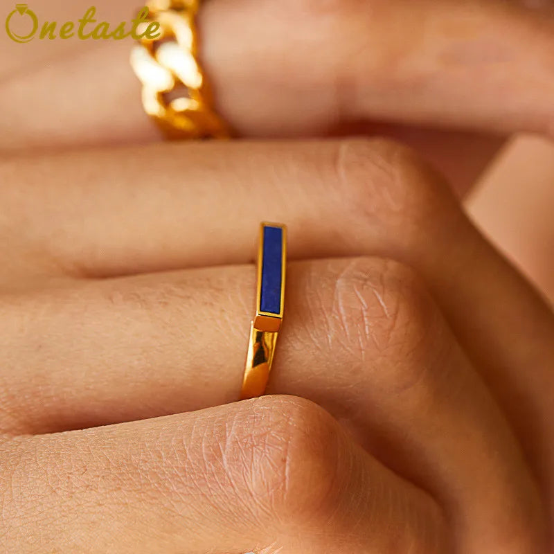 Minimalist Silver Gold Plated Natural Lapis Lazuli Stacking Ring