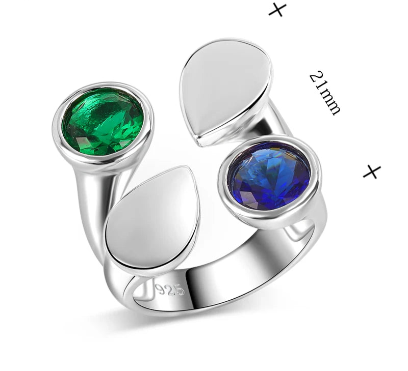 Silver Zircon Synthetic Blue-green Ring