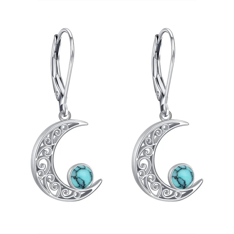 Silver Turquoise Celtic Star Moon Earrings