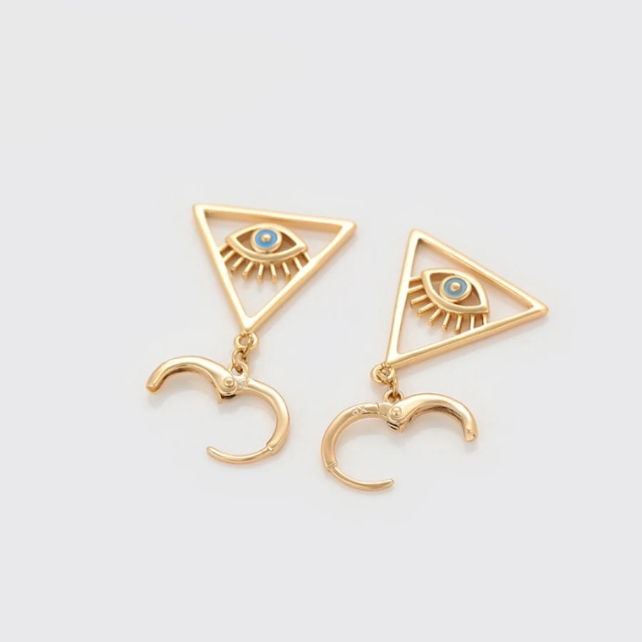 18k Gold Plated Triangle Evil Eye Hoop Drop Earrings