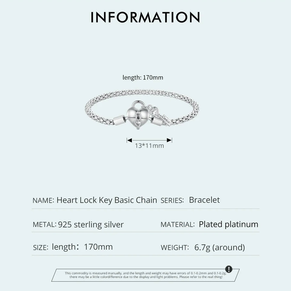 Silver Heart Lock and Key Buckles Basic Chain Bracelet