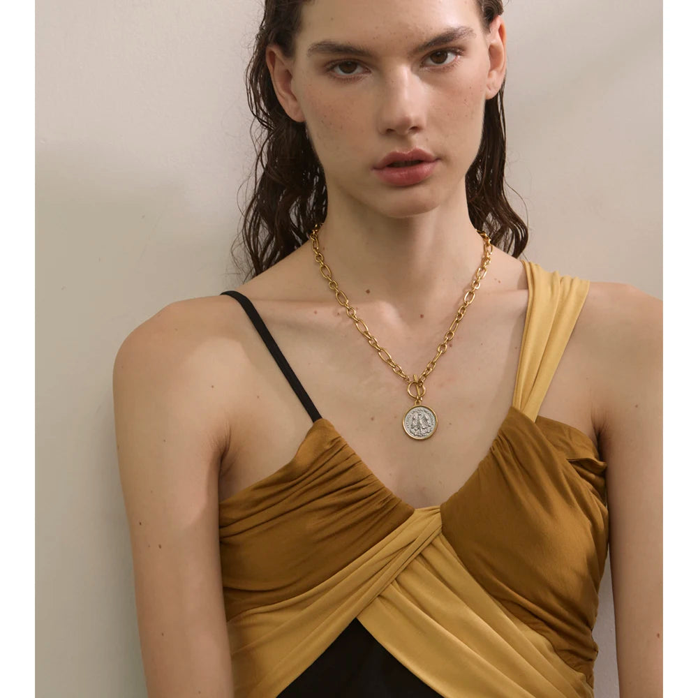 18K Gold Double‑Sided Angel Necklace Waterproof Stainless Steel Chain