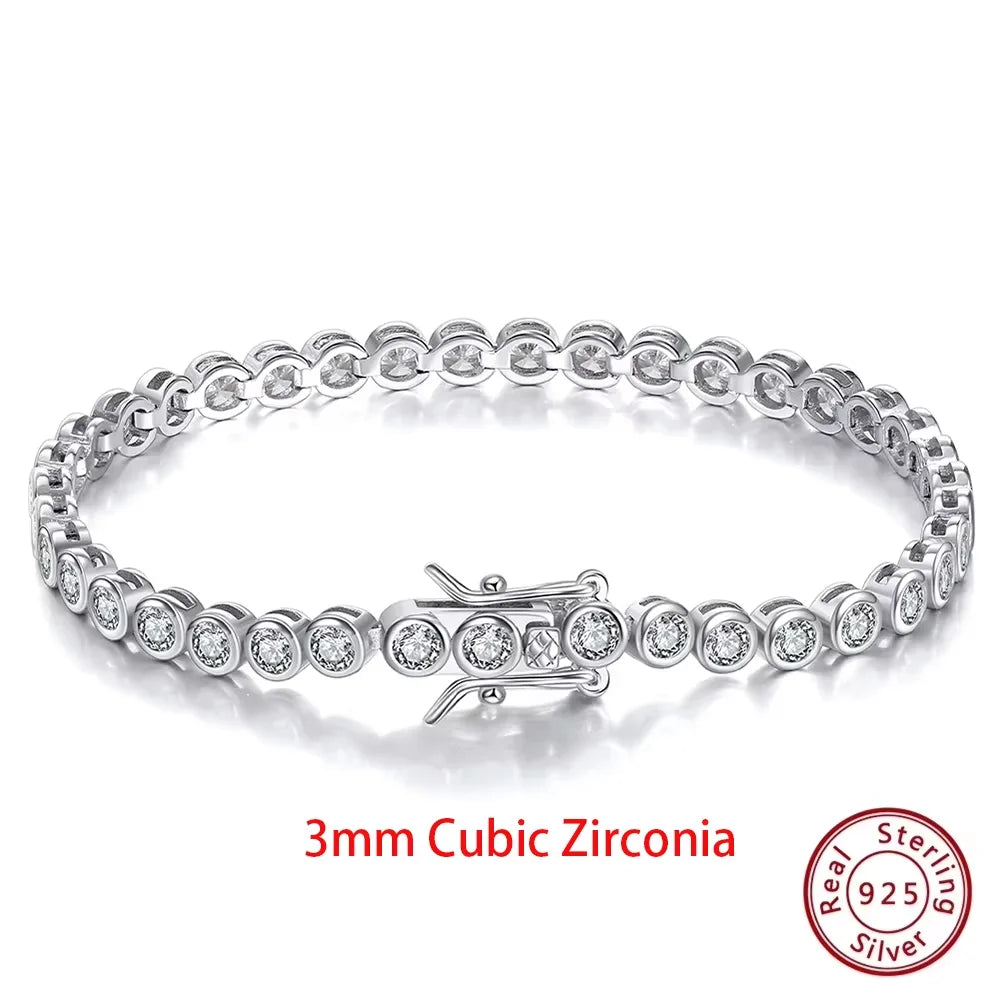 Silver Tennis Bracelet Clear Zirconia Chain Bracelet