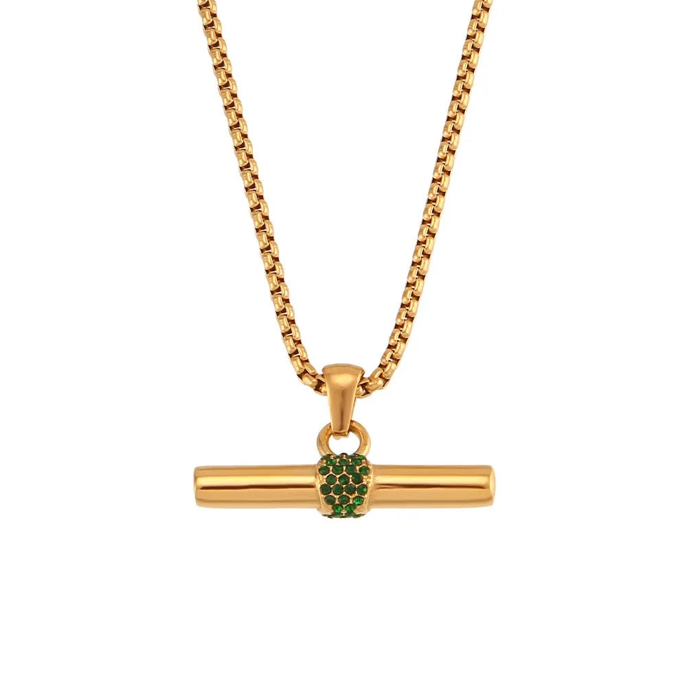 18k Gold Plated Stainless Steel Snake Chain T Bar Pendant Pendant Necklace