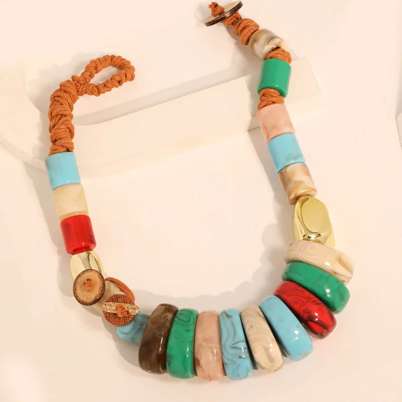 Handmade Statement Boho Necklace with Colorful Beads