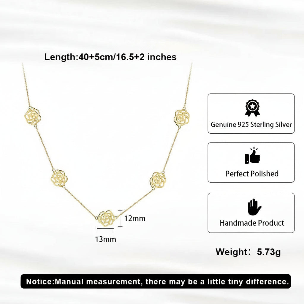 925 Sterling Silver Hollow Flower Geometric Charm Clavicle Chain Necklaces