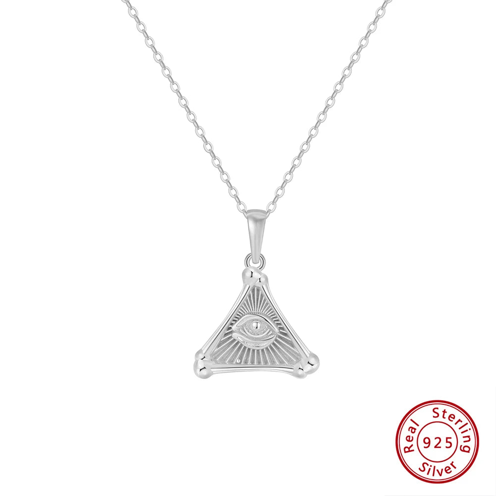 925 Sterling Silver Triangle Devil's Eye Pendant Necklace – Trendy Vintage Charm Jewelry