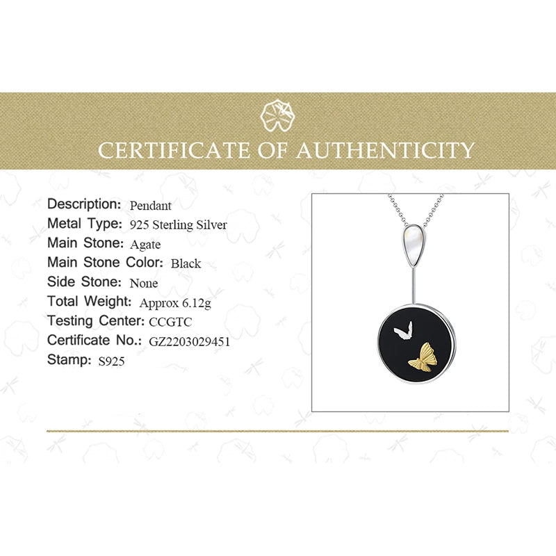 Silver Round Natural Agate Stone Butterfly Pendants and Necklaces