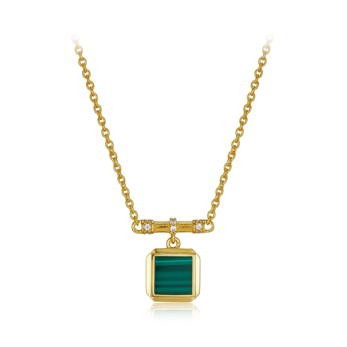 Silver 18K Gold Malachite Lapis Lazuli Square Pendant Choker Necklace