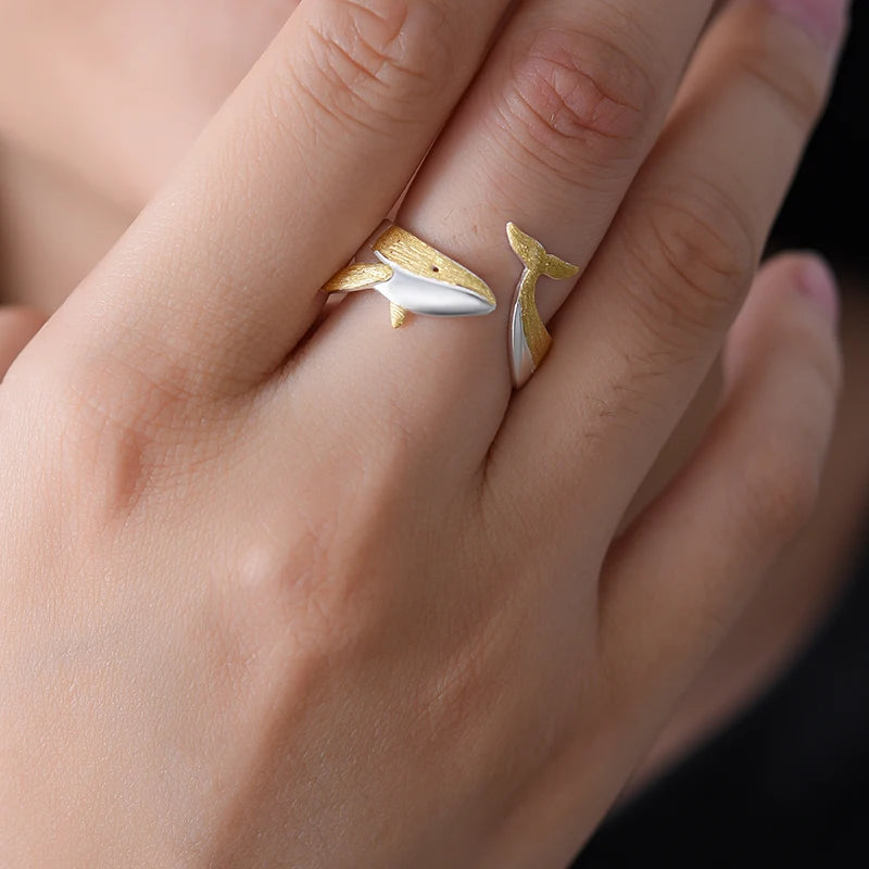 Silver Adjustable Whale Dancing Ring