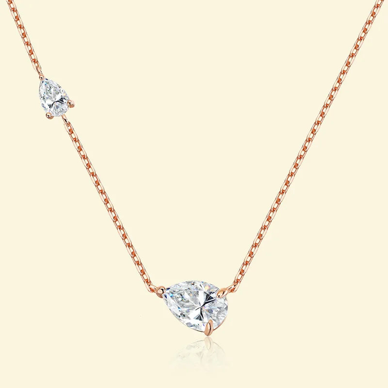 2 Gem Silver Pear Cut Moissanite Stone Necklaces