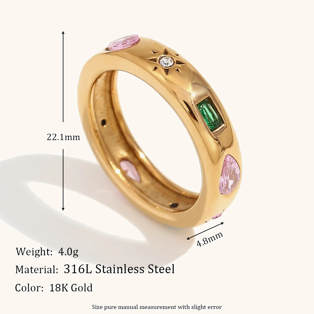 Waterproof Cubic Zirconia High-end Stainless steel 18K Gold Rings