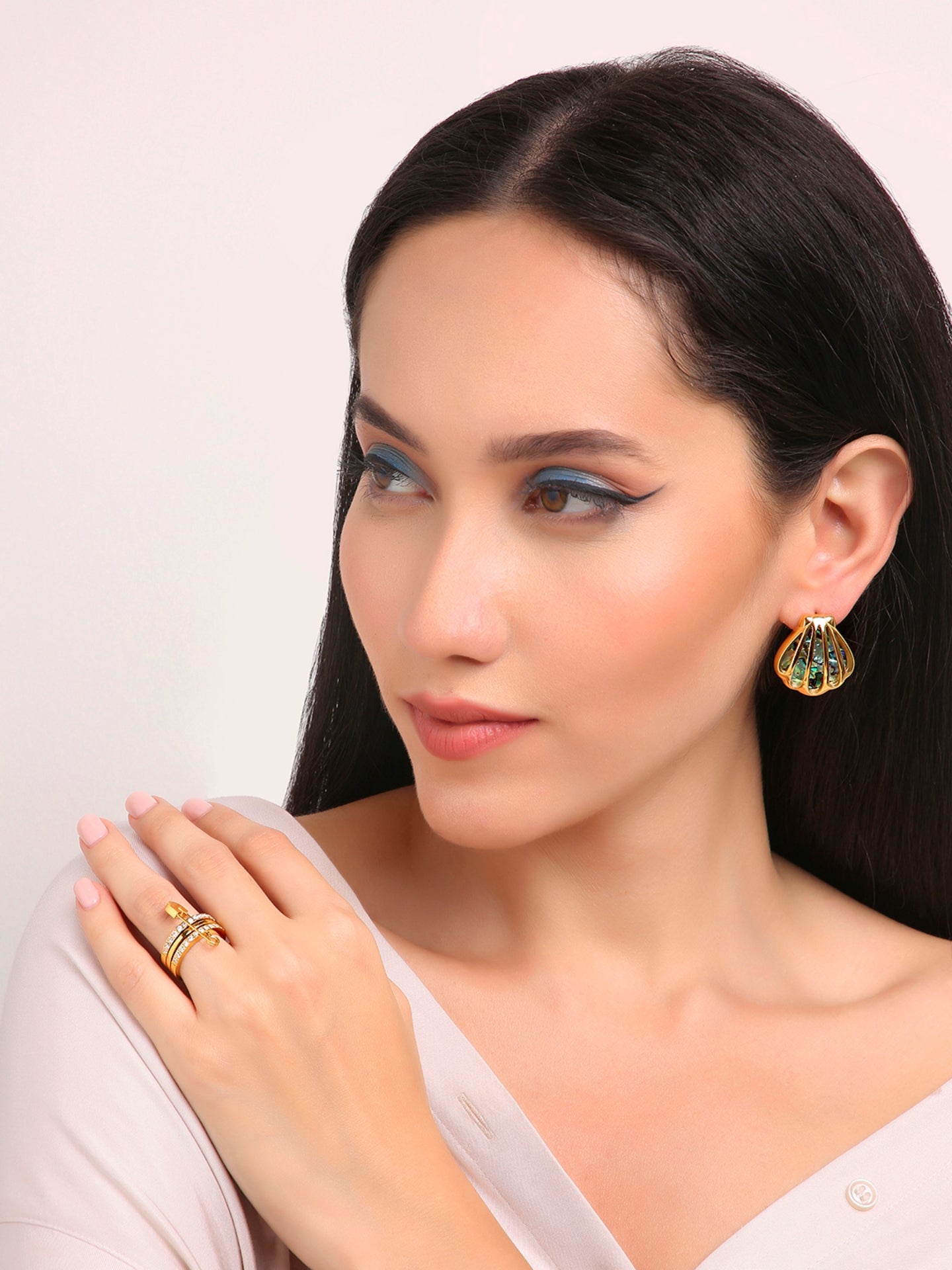 Waterproof Holiday Ocean Abalone Shell Stud Earrings – 18K Gold‑Color Plated Stainless Steel