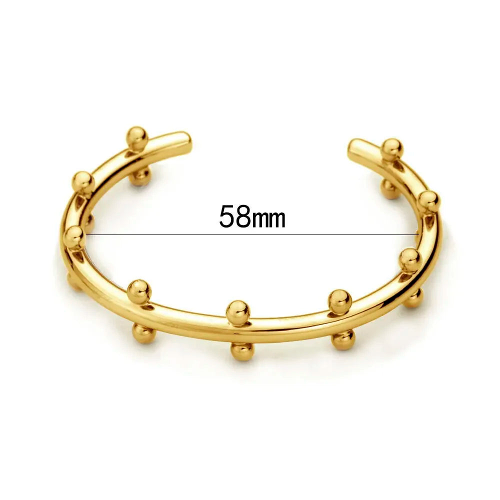 18K Gold Plated Row Ball Bangle – Elegant Gold Cuff Bracelet with Metal Beads for Women