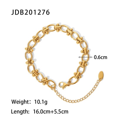 18K Gold Plated O‑Shape Dot Chain Bracelet Waterproof Stainless Steel