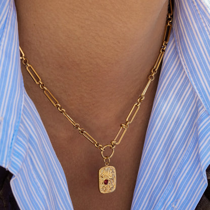 18K Gold Plated Link Chain Necklace With Crystal & Baroque Pendant Tarnish Free