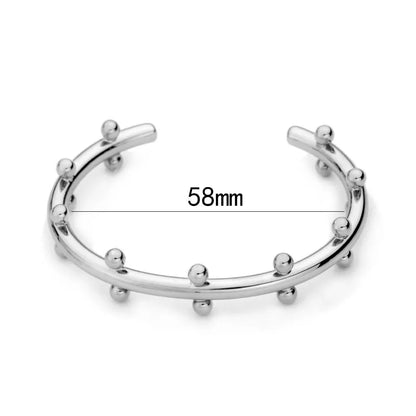 18K Gold Plated Row Ball Bangle – Elegant Gold Cuff Bracelet with Metal Beads for Women