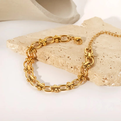 18K Gold Plated O‑Shape Dot Chain Bracelet Waterproof Stainless Steel