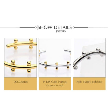 18K Gold Plated Row Ball Bangle – Elegant Gold Cuff Bracelet with Metal Beads for Women