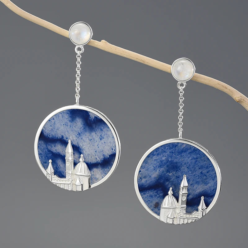 Silver Handmade Vintage Embossed Florence Cathedral Design Earrings