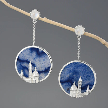 Silver Handmade Vintage Embossed Florence Cathedral Design Earrings