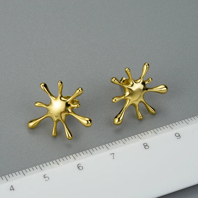 925 Sterling Silver Splashing Metal Stud Earrings