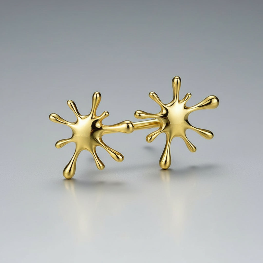 925 Sterling Silver Splashing Metal Stud Earrings