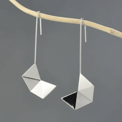Minimalist Origami Art Design Earrings – Silver & 18K Gold Long Dangle