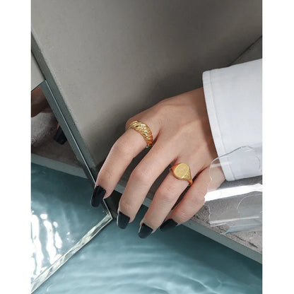 Silver Open Ring Geometric Oval flower Adjustable Signet Ring