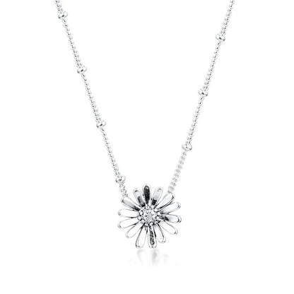Silver Pave Daisy Flower Collier Pendant Necklaces