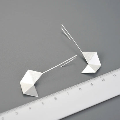 Minimalist Origami Art Design Earrings – Silver & 18K Gold Long Dangle