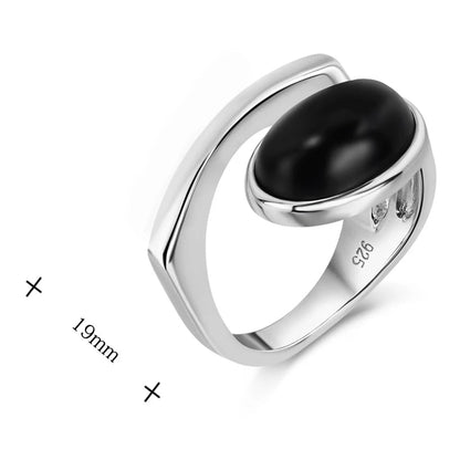 Silver Black Agate Powder Glass Ring, Irregular Design Neutral Finger Ring