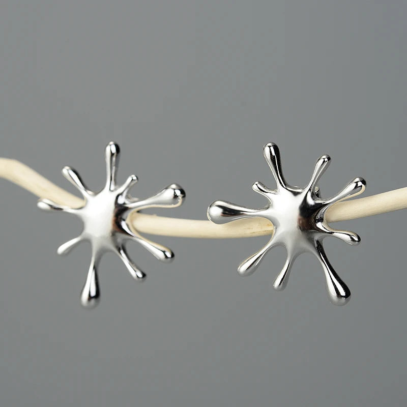 925 Sterling Silver Splashing Metal Stud Earrings