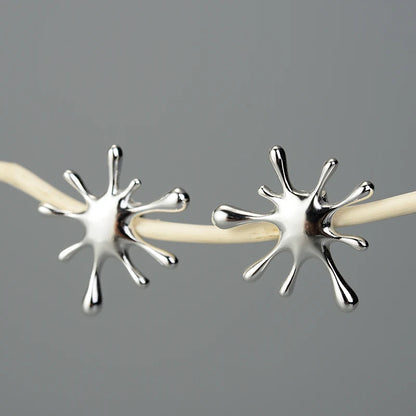 925 Sterling Silver Splashing Metal Stud Earrings