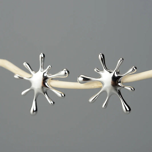 925 Sterling Silver Splashing Metal Stud Earrings