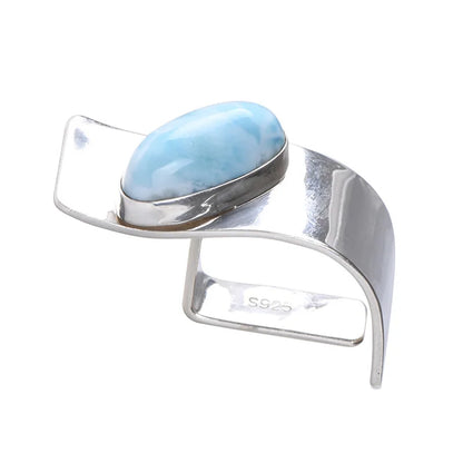 925 Sterling Silver Natural Larimar Irregular Open Big Rings
