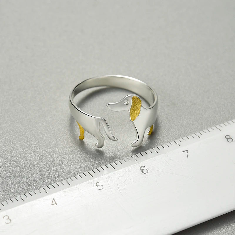 Silver Cute Dachshund Dog Adjustable Rings