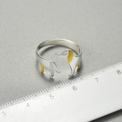 Silver Cute Dachshund Dog Adjustable Rings