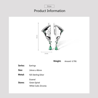 Silver Spinel Peony Enamel Asymmetric Earrings