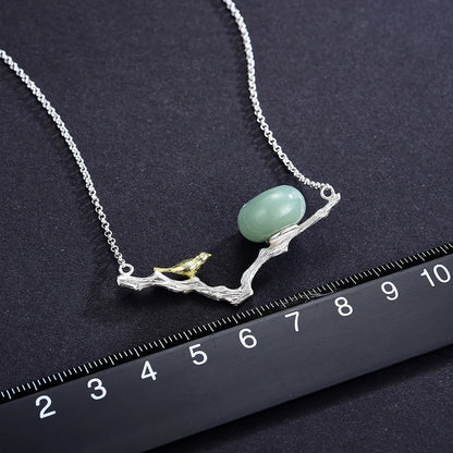 Silver Natural Stones Handmade Jewelry Retray Bird Necklace with Pendant