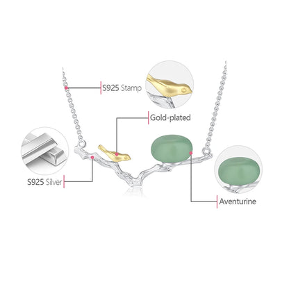 Silver Natural Stones Handmade Jewelry Retray Bird Necklace with Pendant