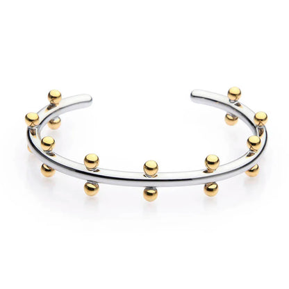 18K Gold Plated Row Ball Bangle – Elegant Gold Cuff Bracelet with Metal Beads for Women