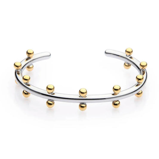 18K Gold Plated Row Ball Bangle – Elegant Gold Cuff Bracelet with Metal Beads for Women
