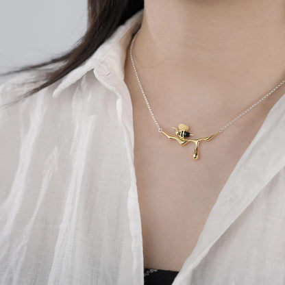 Handmade Gold Bee and Dripping Honey Pendant Necklace with Earrings Set