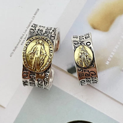Silver Vintage the Virgin Mary Letter Ring
