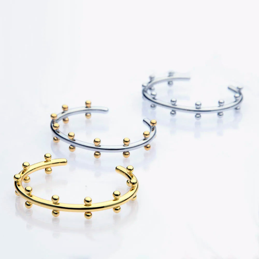 18K Gold Plated Row Ball Bangle – Elegant Gold Cuff Bracelet with Metal Beads for Women