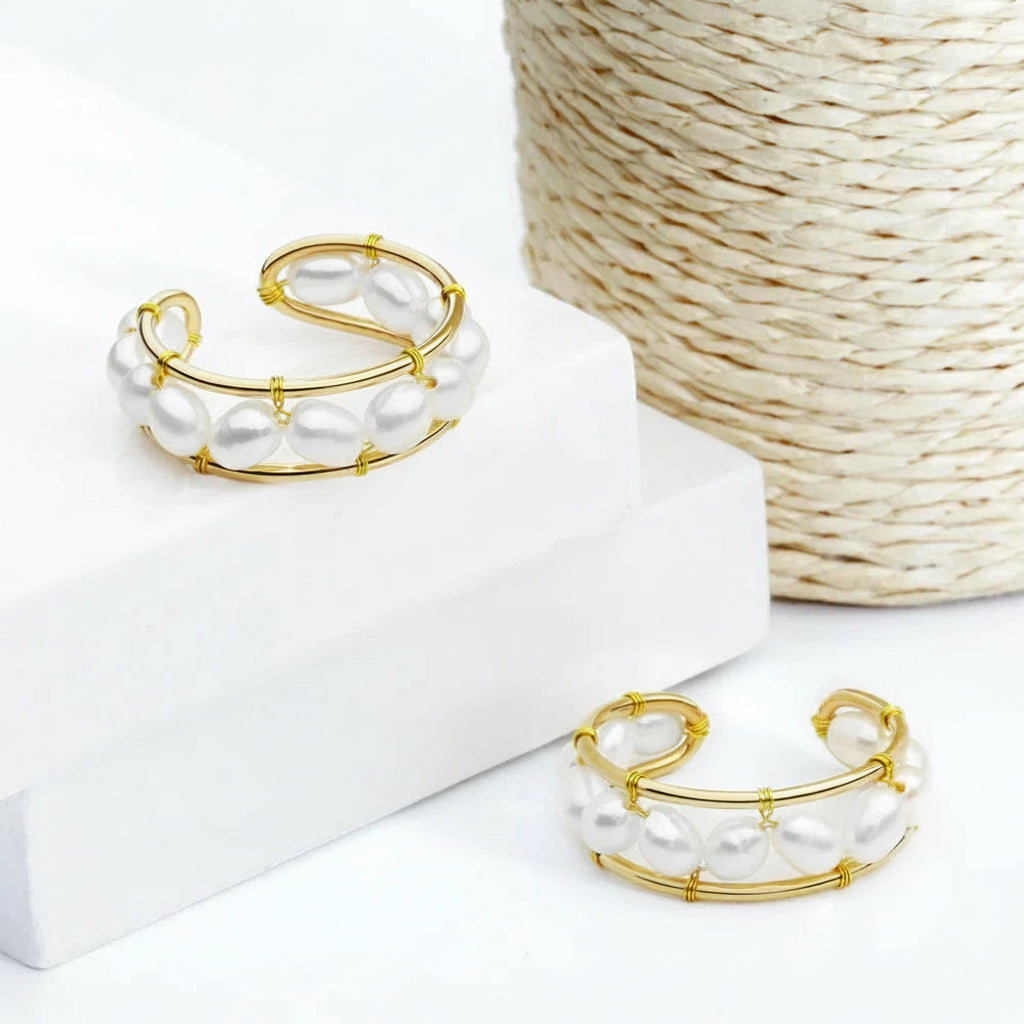 925 Silver Pearl Ring – 18K Gold Plated Handmade with Natural Pearls