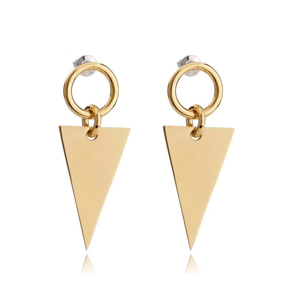 18k Gold Plated Stainless Steel Triangle Jacket Earrings