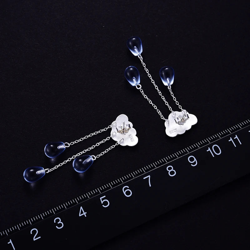 Silver Rainy Cloud Earrings Natural Crystal Gems